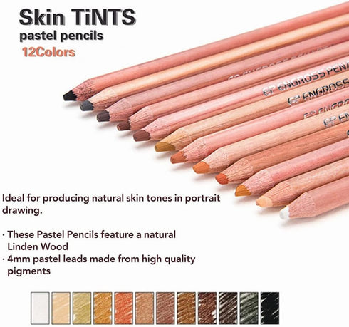 12PCS Skin Tone Pastel Pencils, 12 Set From Light to Dark, Perfect for Painting, Illustration, Tinting, Sketching, Portrait...