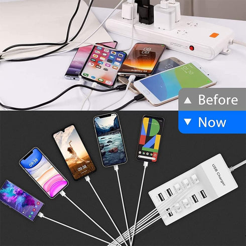 10-Port USB Wall Charger Station with Rapid Charging Auto Detect Technology Safety Guaranteed Family-Sized USB Ports for Multiple Devices Smart Ph...