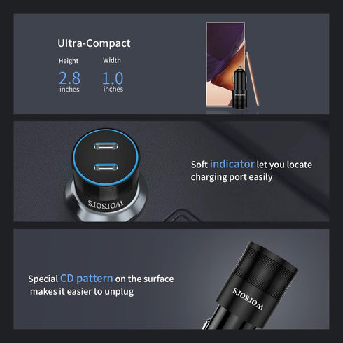 USB C Super Fast Car Charger, 60W 2-Port Fast Charging Adapter Plug + Type C to C Cable 2 Pack for Samsung Galaxy S24 5G, S24 Ultra, S24 Plus, S23...