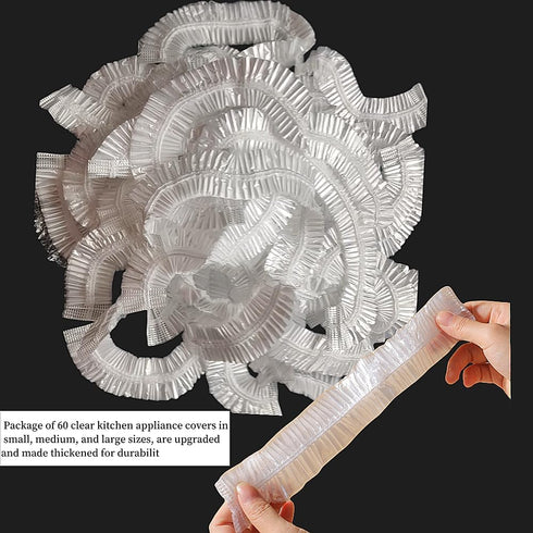 60Pcs Disposable Furniture Dust Cover Clear Plastic Kitchen Appliance Covers Dustproof with Elastic for Small Appliance, Oven, Pressure Cooker, Bl...