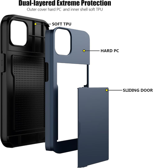 Nvollnoe for iPhone 13 Case with Card Holder Heavy Duty Protective Dual Layer Shockproof Hidden Card Slot Slim Wallet Case for iPhone 13 for Women...