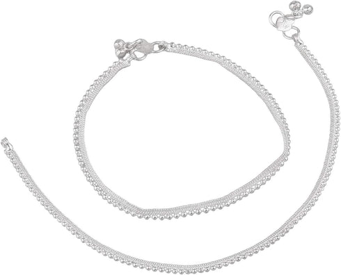 Efulgenz Silver Tone Indian Jewelry Anklets for Women Indian Bollywood Metal Ball Beads Wedding Indian Payal Anklet Pair for Women Indian Ankle Br...