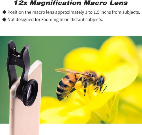Lens Kit for iPhone and Android, 12X Macro Lens and 0.6X Wide Angle Lens Up to 120°, Phone Camera Lens, Color Black......