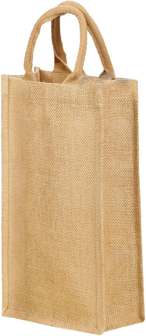 1Pack Jute Burlap 2 Bottle Wine Gift Tote Bags with Soft Cotton Handles Reusable for Wedding, Parties,Birthdays...