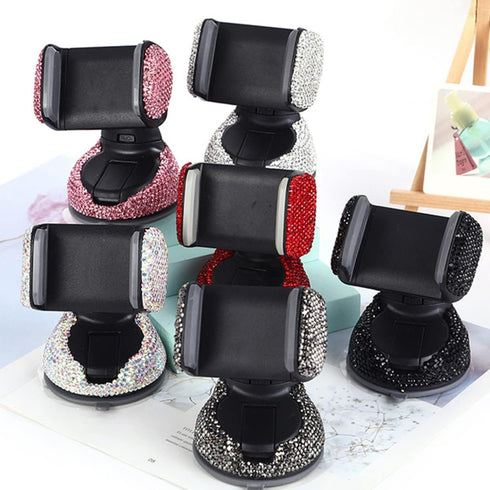 Pink Car Accessories, Pink Phone Holder For Car, Car Phone Holder,Rhinestone Bling Crystal Car Phone Mount,with One Air Vent Base...