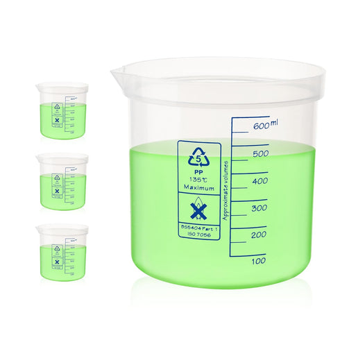 Utile 3pcs Low Form Plastic Beakers Set, 3pcs of Vol.600ml, Plastic Measuring Beaker,Science Beaker with Blue Printed Graduation 4007.0246.3...