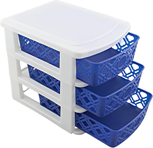 3 Drawer Basket Weave Mini Plastic Organizer Makeup HBA Cosmetics Arts & Crafts Desktop Stationary (Blue)...