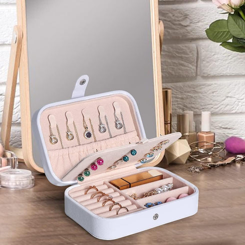 Travel Jewelry Box, PU Leather Small Jewelry Organizer for Women Girls,Portable Mini Travel Case Display Storage Holder Boxes for Stud Earrings, R...
