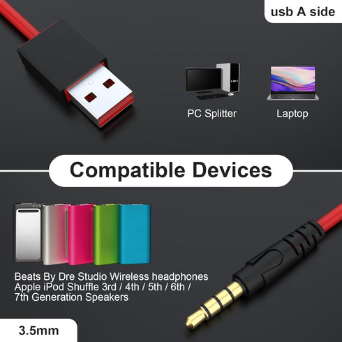 Alitutumao USB 3.5mm Cable Wire Solo Wireless Headphones Wireless Charger Cord Compatible with Beats by Dr Dre Solo Studio Wireless Headphones (Re...