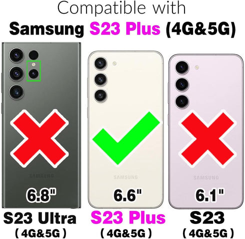 Phone Case for Samsung Galaxy S23 Plus S23+ 5G Wallet Cover with Screen Protector and Ring Stand Card Holder Slot Crossbody Strap Cell S23plus 23S...