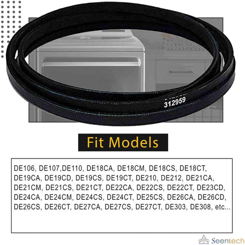 Lifetime WPY312959 (Y312959, 312959) Dryer Belt by Seentech, Compatible for Whirlpool, May-tag– Replace: 3-12959, 3-14774, 314774, 6-3129590, LB234, WPY312959VP, 314774 WPY,312959VP, PS11757542