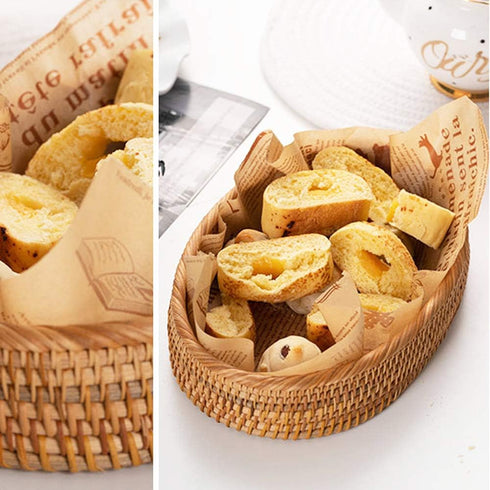 I-lan Rustic Rattan Oval Serving Bowls - 10.2" Handwoven Natural Wicker Bread Basket, Fruit Serving Bowl Tray, Rattan Food Storage Bowls for Coffe...