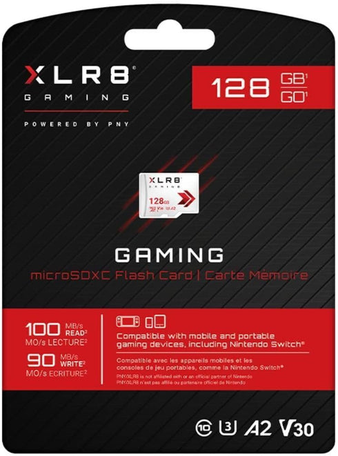 PNY 128GB XLR8 Gaming microSDXC Memory Card - 100MB/s, UHS-I, 4K UHD, Full HD, U3, V30, A2 - micro SD for Portable Console Gaming on Nintendo-Swit...