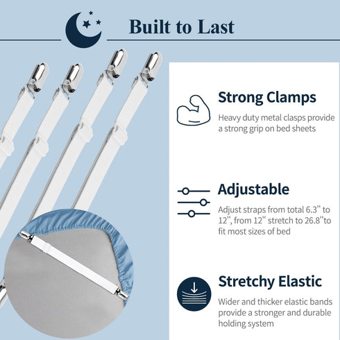 Bed Sheet Fasteners, Sopito 4pcs Adjustable Elastic Sheet Straps Heavy Duty Bed Sheet Grippers Suspenders for Mattresses Fitted Sheets Flat Sheets...