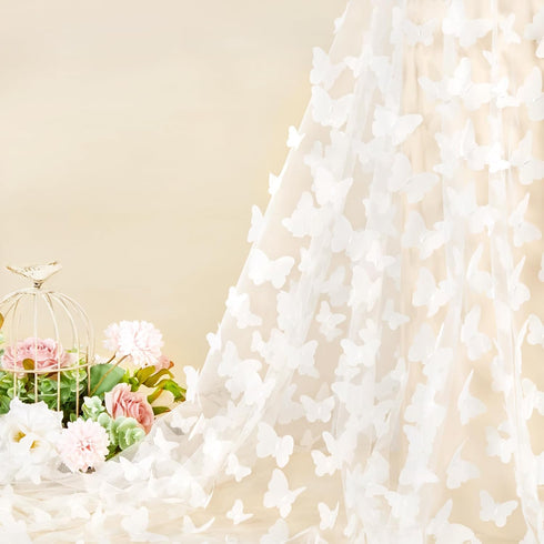 Tulle Fabric by The Yard 1 Yard White 3D Butterfly Lace Fabric Mesh Lace for DIY Wedding Veil Dress Costume Accessories Home Decor...