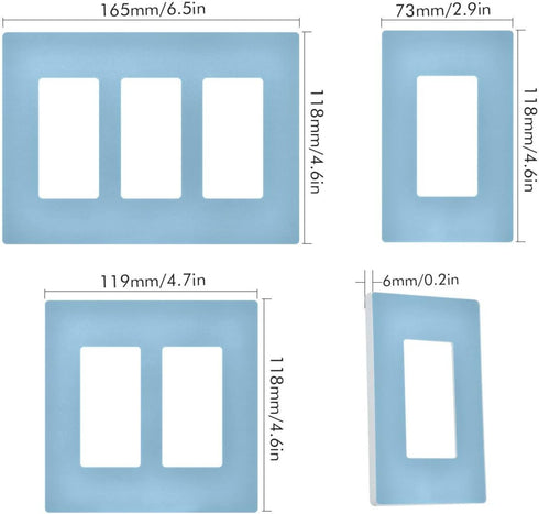 Light Blue Light Switch Cover Receptacle Outlet Wall Plate 1 Gang Screwless Decorator Wallplates Cover Home Decor H4.6xL2.9 inch...
