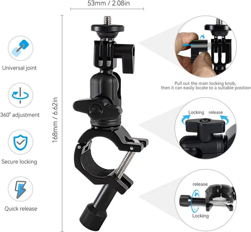 Super Clamp Camera Mount with 1/4" Screw Bike/Bicycle/Motorcycle Handlebars Mount Compatible with DSLR Camera/Gopro/LED Lights/Ronin-M/Ronin MX/Fr...