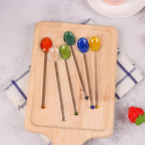 6PCS Tea Spoons, Colorful Coffeeware Long Handle Stirring Spoons, Home Kitchen Glass Spoon...