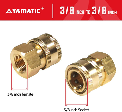 YAMATIC Pressure Washer Quick Connect,3/8 Quick Connect Fitting, 3/8'' Female NPT x 3/8'' Quick Connect, 3/8" Inch Brass Female Quick Connect Coup...