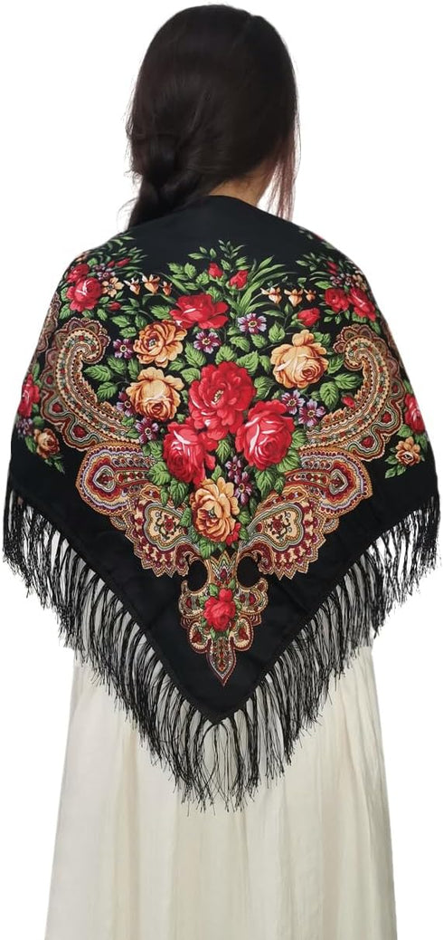 Russian Style Muffler Warm Scarf with Tassel Women's Traditional Scarf Wrap Shawl Fringes Printing Cape...