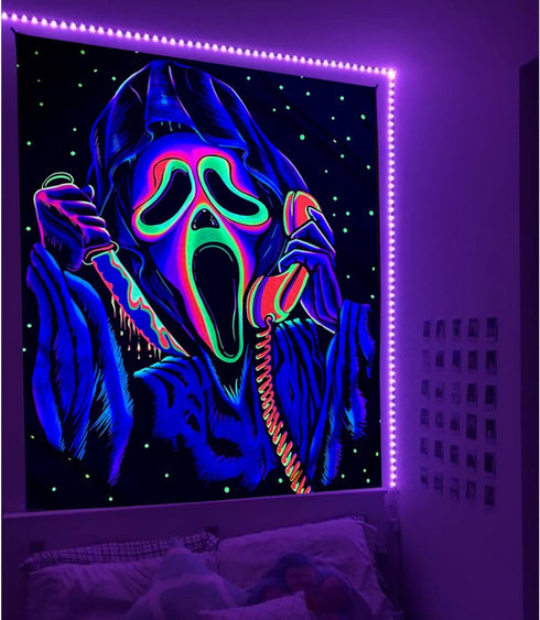 Jhdstore Blacklight Horror Face Tapestry UV Reactive Tapestries Wall Hanging Glow in The Dark Party Backdrop Tapestry for Bedroom Living Room - 29...