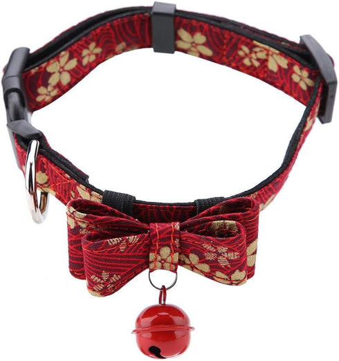 Dog Collar Bow Tie Collar, Dog Cat Collar with Bowtie,Soft Adjustable Cute Flowers Printed Dog Collar with Bow Tie Bell Pet Collar for Cat Small M...