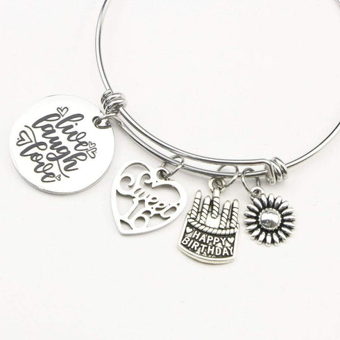 Memgift Birthday Gifts for Women 13th 16th 18th 21st 30 40 50 60 65 70 80 90 Fabulous Live Laugh Love Cake Charms Expandable Bracelet Gift Jewelry...