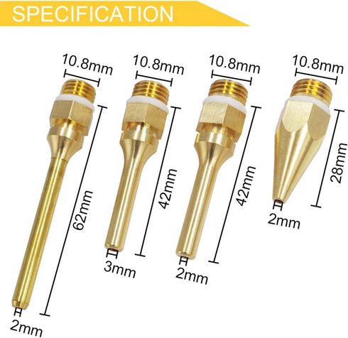 Wolfride 4Pcs Glue Gun Nozzle Set Hot Glue Gun Tips 10.8mm Thread Interchangeable Copper Nozzle Bore Diameter 2mm 3mm...