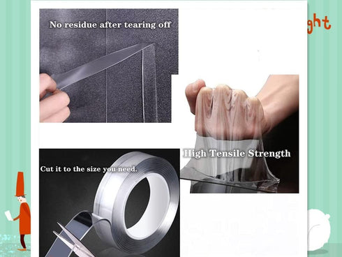 Double Sided Tape Heavy Duty, Multipurpose Removable Mounting Tape Adhesive, Reusable Strong Stick Wall Tape Strip Clear Adhesive for Poster Carpe...
