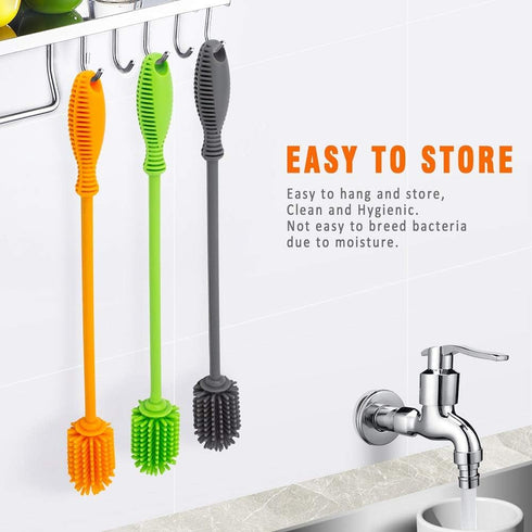 Silicone Bottle Cleaning Brush with Long Handle,12.5" Water Bottle Cleaner for Baby Bottles, Hydro Flask, Sports Bottle, Vase, Glassware, Perfect ...