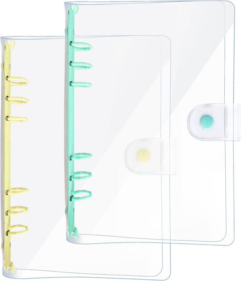 2 Pack A6 Soft PVC 6-Ring Binder Cover, Clear Budget Binder, Clear A6 6-Hole Planner Binder Cover, Milk Yellow Green Round Ring Binder Cover for R...