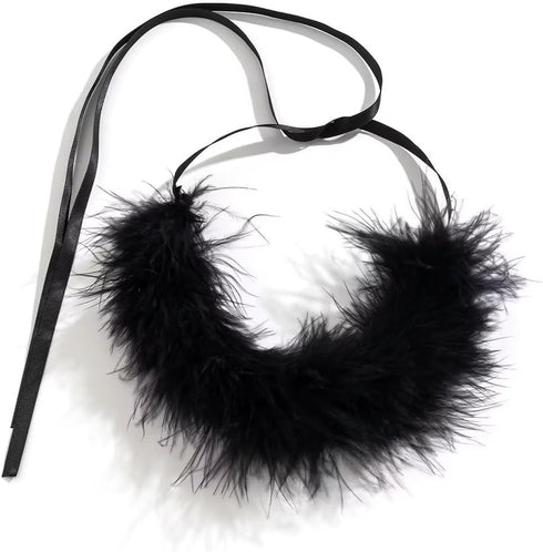 Exaggerated Multicolor Feather Choker Necklace Ribbon Fluffy Feather Collar Necklace Adjustable For Women Girls Gothic Costume Party...