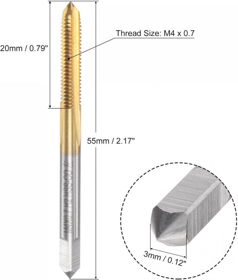 uxcell Straight Flute Taps, M4 x 0.7 Metric Left Hand Titanium Coated M35 Cobalt High Speed Steel Machine Tapping Screw Thread Milling Tap Machini...