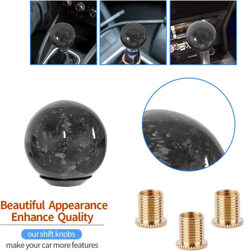 Forged Carbon Fiber Shift Knob Real Carbon Fiber Gear Shifter Spherical Type Unique Designed for Most Manual Car Universal Gear Shift Knob with 3 ...