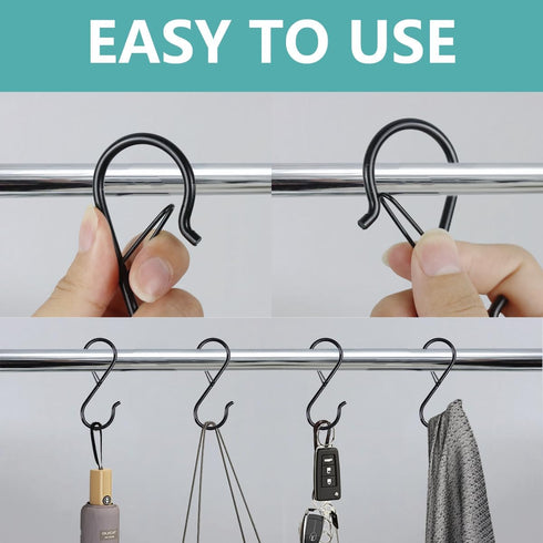 6 S-Hooks with Safety Clasps, Rustproof Coated S Metal Hooks for Hanging Plants, Kitchen Utensils, Jeans, Bags, Pots and Pans, 3.5-Inch, Black...