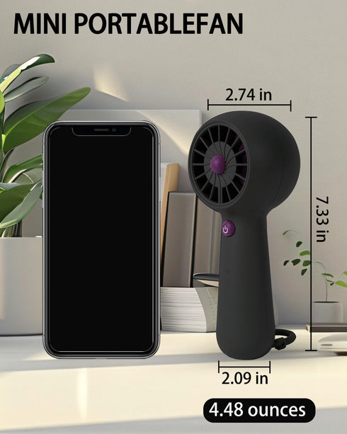 Portable Fan,Mini Small Handheld USB Rechargeable Personal Fan with 5 Speeds,10H Runtime Battery,Karabiner Design for Outdoor Commute Travel Offic...