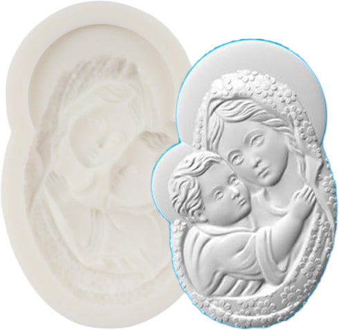 Virgin Mary Silicone Mold Mother and Baby Fondant Molds for Cake Decoration Cupcake Topper Sugar Craft Chocolate Candy Gum Paste Polymer Clay...