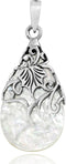 AeraVida Vintage Vine Adorned White Mother of Pearl Teardrop .925 Sterling Silver Pendant | DIY Pearl Pendant for Women | Teardrop Charm...