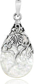 AeraVida Vintage Vine Adorned White Mother of Pearl Teardrop .925 Sterling Silver Pendant | DIY Pearl Pendant for Women | Teardrop Charm...
