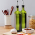 Glass Olive Oil Dispenser, Green Oil and Vinegar Cruet Bottle 17 oz/500 ml, Square Tall Glass Oil Container with 2 Stainless Steel Pourers, 2 Labe...