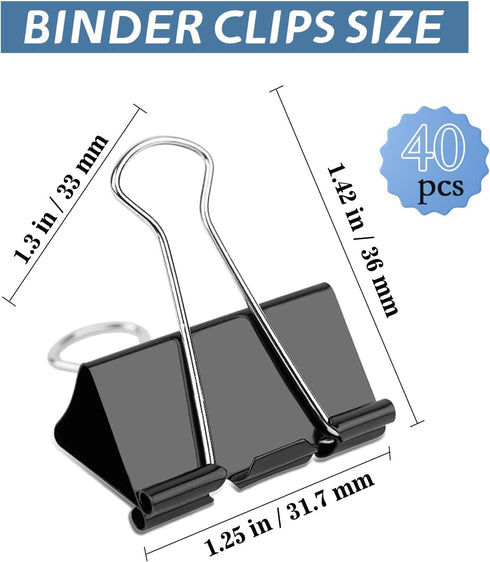 40 Pack Medium Binder Clips, 32mm 1-1/4 Inch Paper Binder Clips Clamps, Medium Clamps Office Supplies for Teachers Students School Office Business...