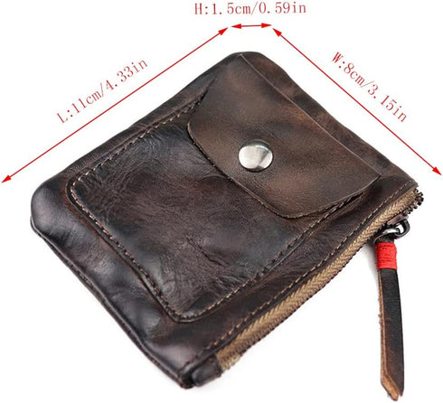 1 Pcs Leather Zipper Coin Purse Wallet With Card Slots, Snap Coin Organizer, Change Holder,Card Case, Leather Zipper Storage Bag for Men & Women...