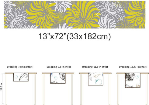 Floral Table Runner-Yellow Gray White Cotton linen-Long 72 inche Dresser Scarves,Flower Tablerunner for Kitchen Coffee/Dining Table Bedroom Home L...