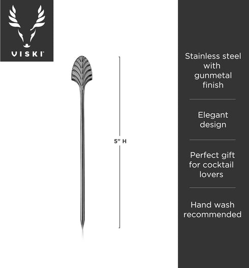 Viski Gunmetal Art Deco Cocktail Picks - Heavy Duty Toothpicks Stainless Steel Metal Drink Skewers Barware Accessories - Black 5inch Set of 4...