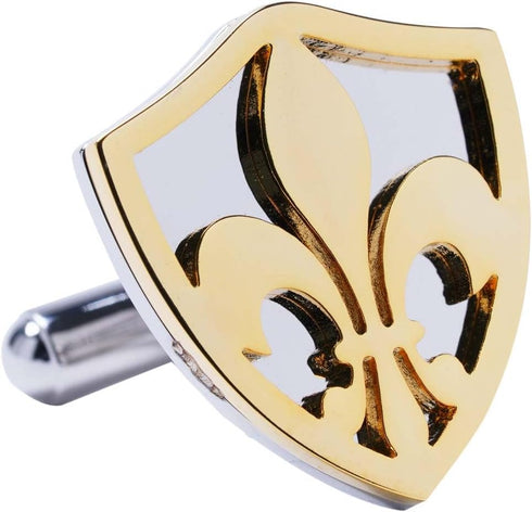 3D Cut Fleur-de-Lis Cufflinks, Stainless Steel with Gold Accents (Cufflinks Box Included)...