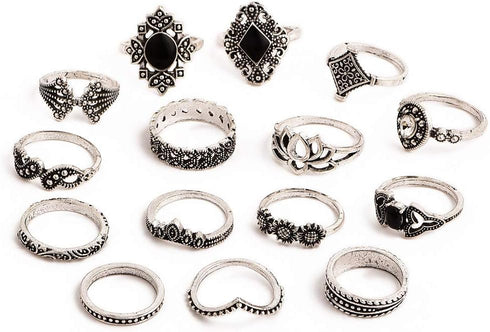 CSIYAN 9-15 Pieces Stackable Knuckle Ring Set,Boho Vintage Crystal Stacking Midi Finger Rings for Women...