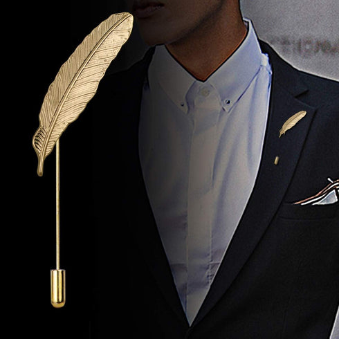 Man Brooch Pin Lapel Stick Pin Suit Tie Feathers Vintage Leaves Brooch Badge JA96...
