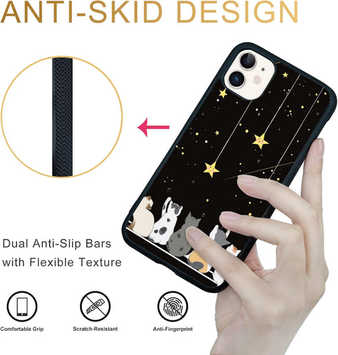 Cute Cat iPhone 11 Case - 6.1 Inch Yellow Cat Pattern iPhone Case, Non-Slip Pattern Design and Shock Absorption, Soft Silica Gel Frame Support Bla...