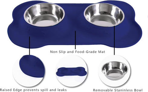 Hubulk Pet Dog Bowls 2 Stainless Steel Dog Bowl with No Spill Non-Skid Silicone Mat + Pet Food Scoop Water and Food Feeder Bowls for Feeding Small...