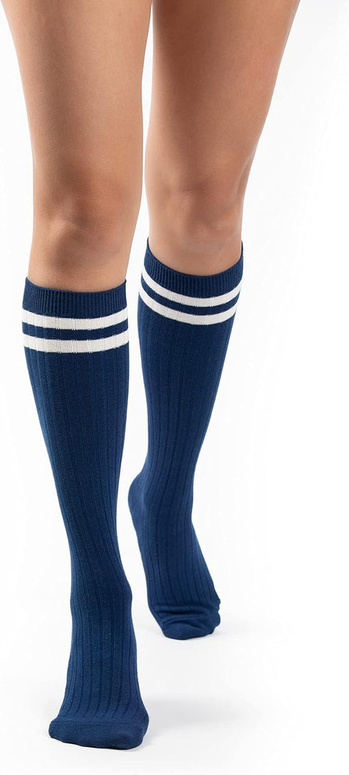Sirici Knee Socks | 4 Pairs Striped Cotton Knee High Socks For Women | Tube Socks for girls (White w...